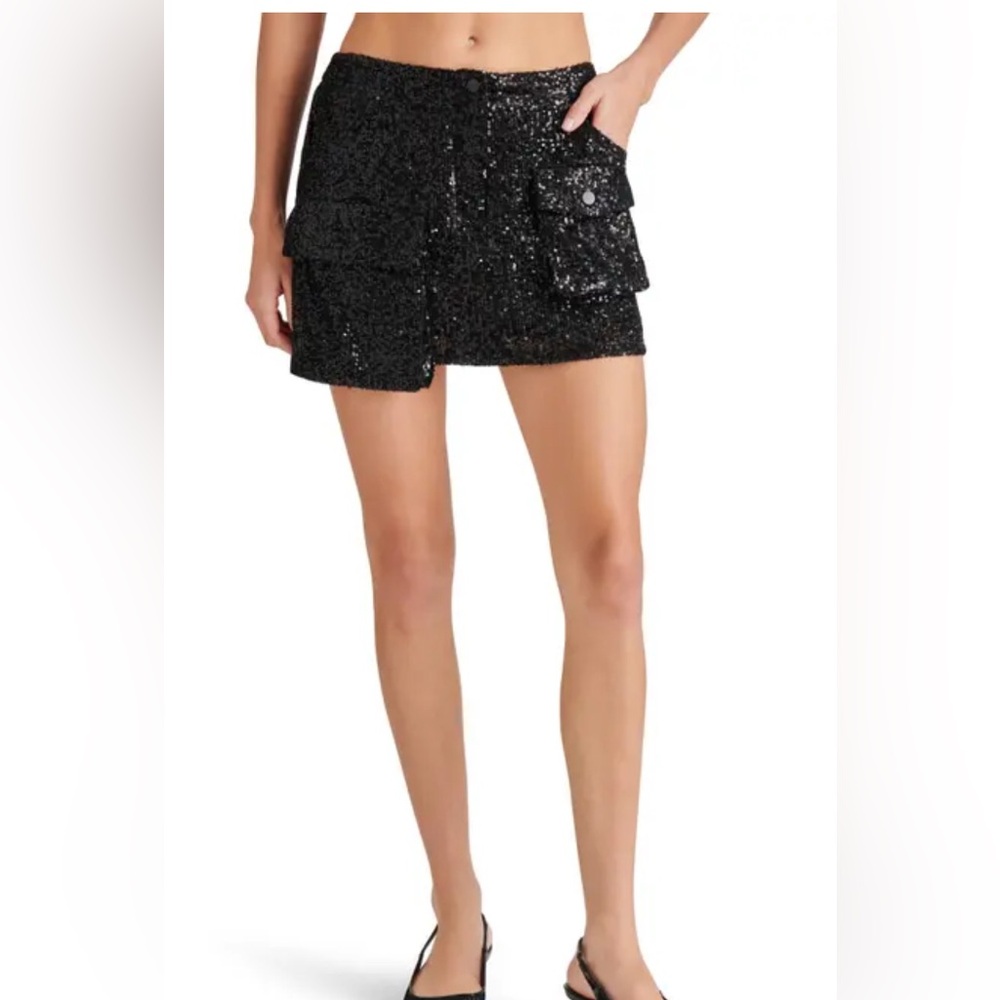 Steve Madden Evalina Black Sequin Cargo Skirt NEW (Sold out online)